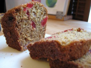 Banana Bread with Maraschino Cherries